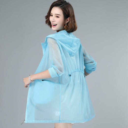 DX2032 夏天防晒衣薄款女带帽长袖中长款透气百搭韩版宽松2022年夏季外套 商品图2