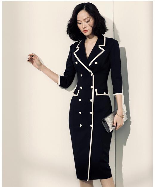 团购“ 财阀夫人” -J9383911七分袖颈袖添香时尚气质OL职业装收腰显瘦杏色包臀正装连衣裙J9383911A 商品图2