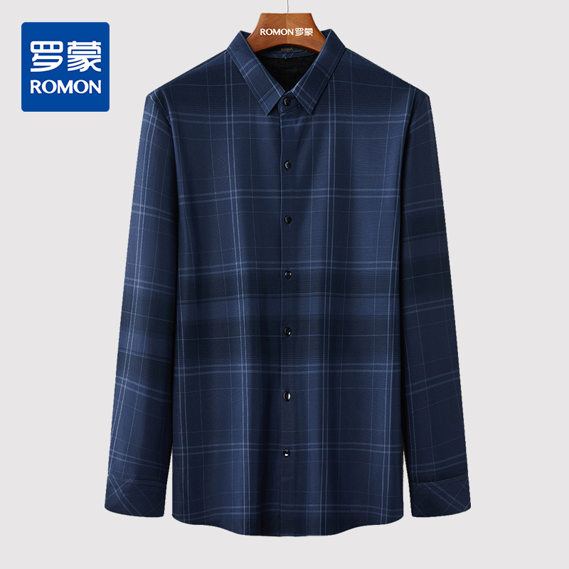 【加绒加厚】罗蒙秋冬保暖衬衫男士正装商务通勤格纹爸爸装衬衣男