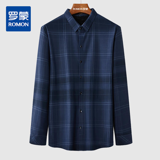 【加绒加厚】罗蒙秋冬保暖衬衫男士正装商务通勤格纹爸爸装衬衣男 商品图0