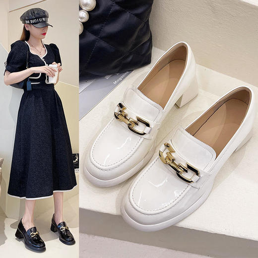 MBXY025-1新款英伦风时尚气质休闲头层牛皮粗跟乐福鞋 商品图0