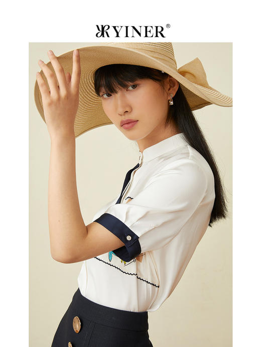 音儿2022夏季新款撞色设计感花朵图案衬衫8c32230720 商品图1