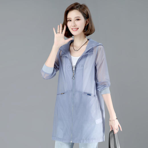 DX2032 夏天防晒衣薄款女带帽长袖中长款透气百搭韩版宽松2022年夏季外套 商品图0