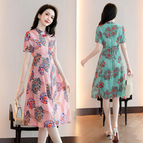 复古通勤，显瘦印花连衣裙HR-WAY530