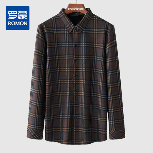 【加绒加厚】罗蒙男装保暖衬衫男士商务休闲百搭爸爸装格纹衬衣男 商品图2