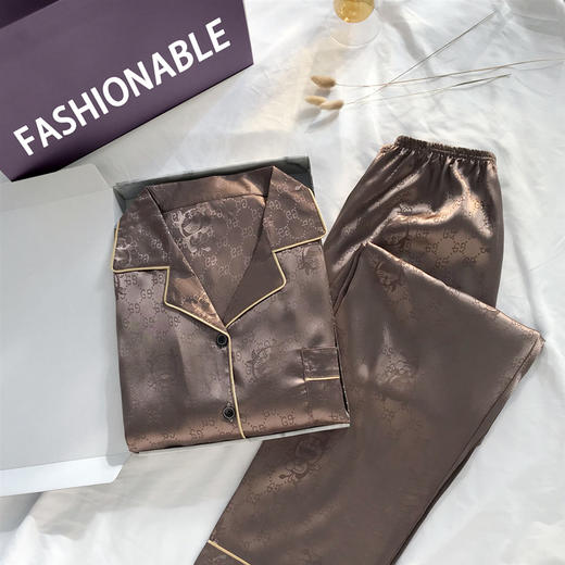 黛唯梵ins睡衣 男女款冰丝长袖氛围感提花仿真丝绸家居服 商品图2