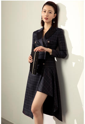 刚柔并济-J20394591A  颈袖添香2020秋冬装新款女士时尚修身韩版外套双排扣风衣女中长款