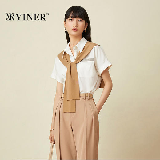 音儿2022夏季新款时尚撞色披肩纯棉衬衫8c32230450 商品图0