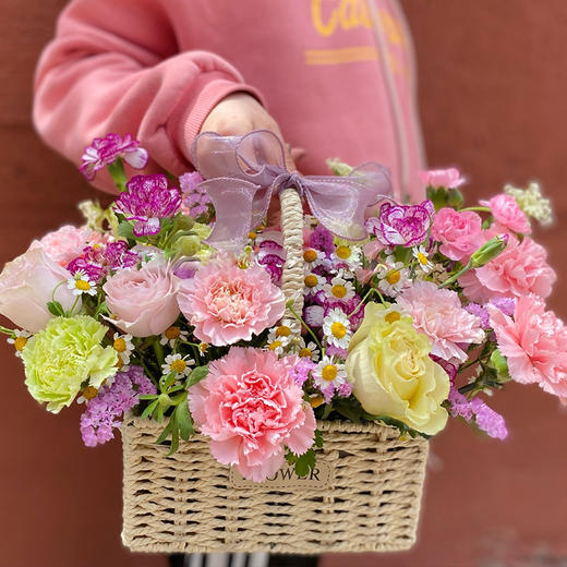 玫瑰混搭草编手提花篮-送女朋友妈妈老师母亲节生日节日祝福 商品图6