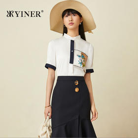 音儿2022夏季新款撞色设计感花朵图案衬衫8c32230720