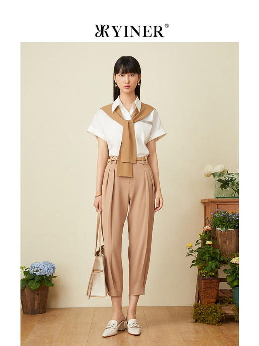 音儿2022夏季新款时尚撞色披肩纯棉衬衫8c32230450 商品图4