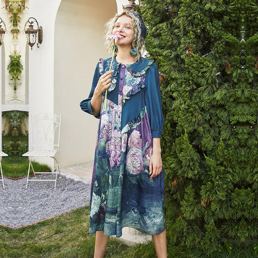 连衣裙 两三事梵高艺术衣铃悬花秋季新款复古连衣裙女气质设计感长款 商品图1