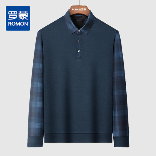 【加绒加厚】罗蒙秋冬男装保暖衬衫男士时尚休闲假两件拼色套头衬衣男 商品图2