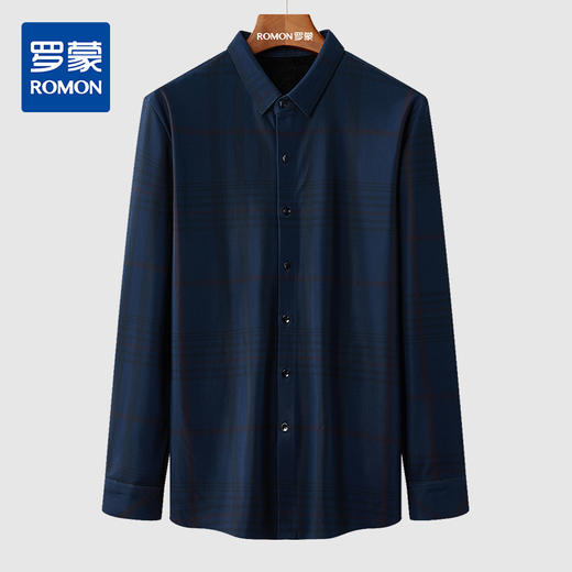 【加绒保暖】罗蒙秋冬男装保暖衬衫男长袖商务休闲格纹衬衣爸爸装衬衫 商品图0