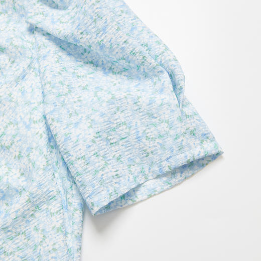 西遇V领碎花连衣裙女夏季新款收腰褶皱甜美小裙子D0020907 商品图5