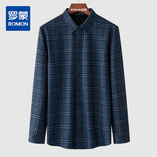 【加绒加厚】罗蒙男装保暖衬衫男士商务休闲百搭爸爸装格纹衬衣男 商品图0
