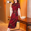 真丝花萝香云纱连衣裙，改良旗袍夏季妈妈礼服婚宴装ZT-22159 商品缩略图1