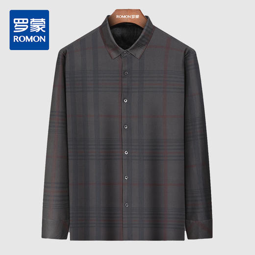 【加绒保暖】罗蒙秋冬男装保暖衬衫男长袖商务休闲格纹衬衣爸爸装衬衫 商品图4