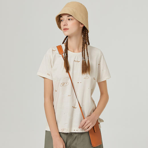 famecoco范可儿宽松短袖T恤女圆领新款夏季时尚字母印花上衣F223BB012 商品图1