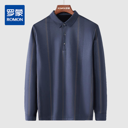 【加绒保暖】罗蒙衬衫男秋冬时尚新品拼色竖条纹翻领防风通勤衬衣男 商品图2
