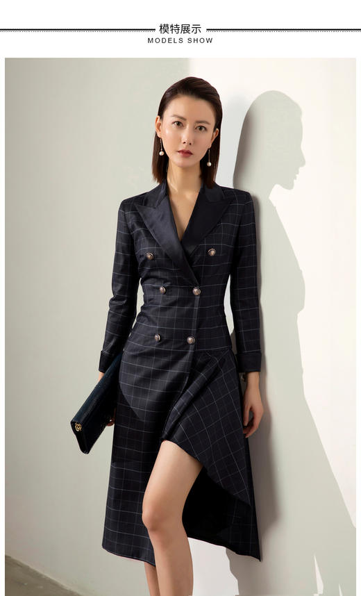 刚柔并济-J20394591A  颈袖添香2020秋冬装新款女士时尚修身韩版外套双排扣风衣女中长款 商品图3