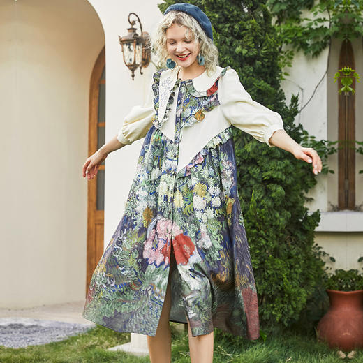 连衣裙 两三事梵高艺术衣铃悬花秋季新款复古连衣裙女气质设计感长款 商品图0