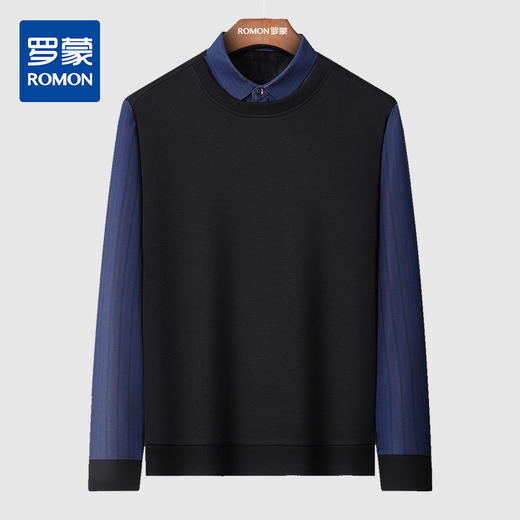 【加绒加厚】罗蒙秋冬男装保暖衬衫男士时尚休闲学院风假两件套头衫男 商品图4