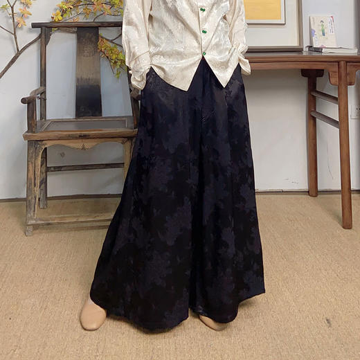 2022夏季凉爽中式醋酸柔软顺滑提花阔腿裤B220331 商品图0