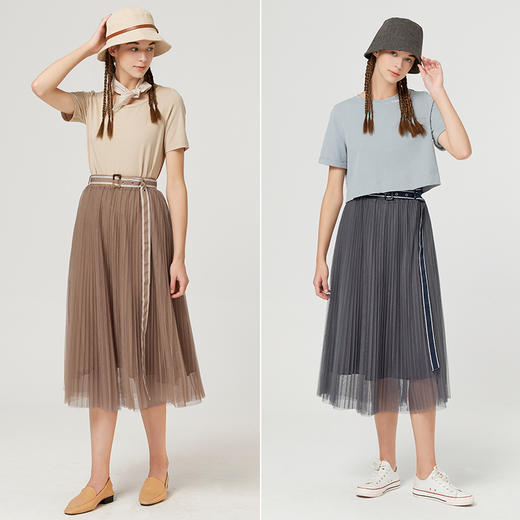 Famecoco范可儿气质收腰百褶裙仙女新款中长网纱半身裙夏季F223HA014 商品图3