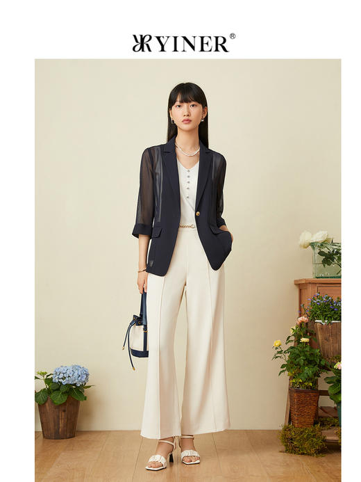 音儿女装2022夏新款网纱三醋酸西装短外套8c32210840  商品图3