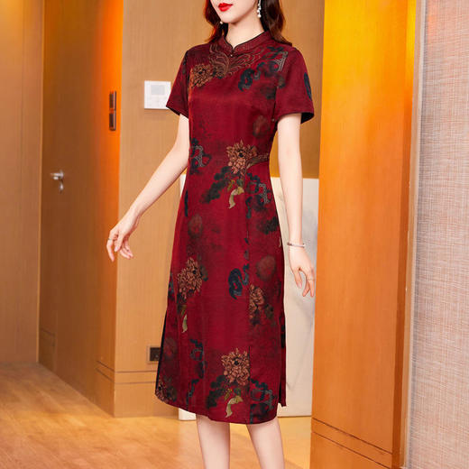 真丝花萝香云纱连衣裙，改良旗袍夏季妈妈礼服婚宴装ZT-22159 商品图3