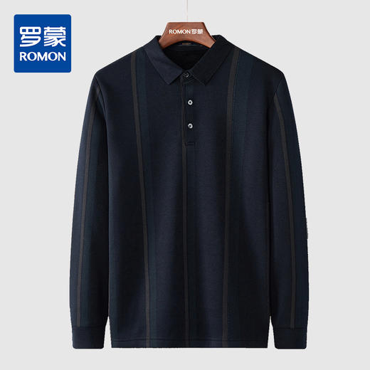 【加绒保暖】罗蒙衬衫男秋冬时尚新品拼色竖条纹翻领防风通勤衬衣男 商品图4