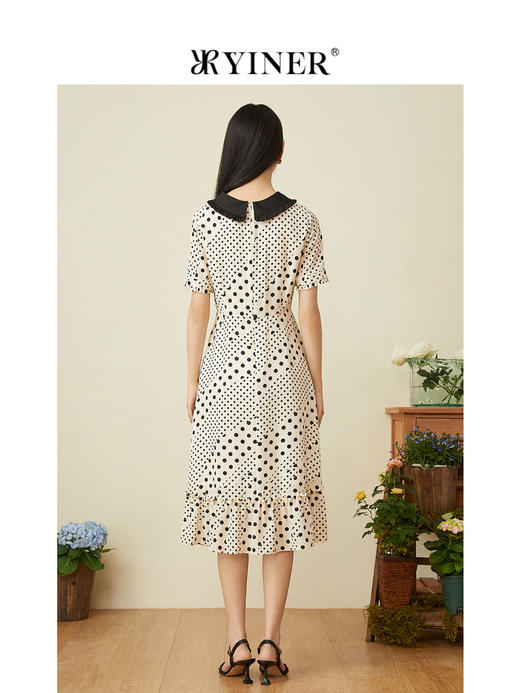 音儿女装2022夏季新款波点醋酸飘带真丝连衣裙8c32205840 商品图4