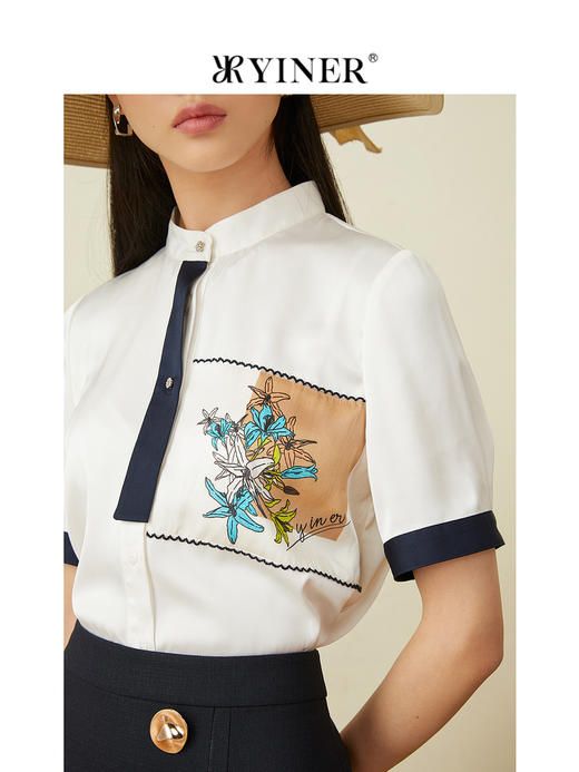 音儿2022夏季新款撞色设计感花朵图案衬衫8c32230720 商品图2