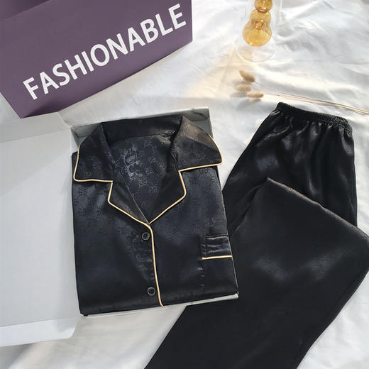 黛唯梵ins睡衣 男女款冰丝长袖氛围感提花仿真丝绸家居服 商品图1