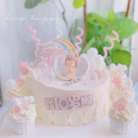 粉嫩公主系列蛋糕，搭配杯子蛋糕，顾客订制图片，部分装饰会细微调整，8寸加高主题蛋糕加6个同款杯子蛋糕，可供15人分享