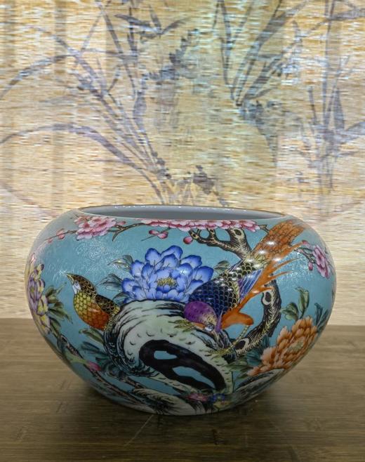 段龙虎：粉彩扒花花鸟水洗 商品图0