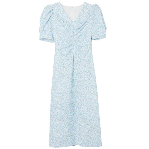 西遇V领碎花连衣裙女夏季新款收腰褶皱甜美小裙子D0020907 商品图4