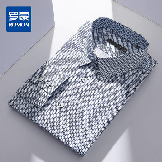 【专柜同款】罗蒙春秋印花微弹纯棉衬衫男士休闲百搭衬衫 商品图0