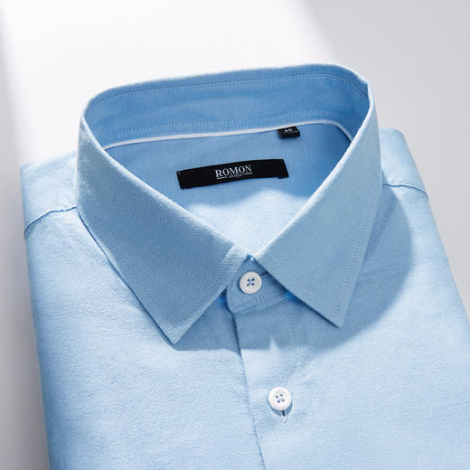 【100棉】罗蒙春秋长袖磨毛衬衫男士正装商务通勤休闲百搭纯色衬衣 商品图2