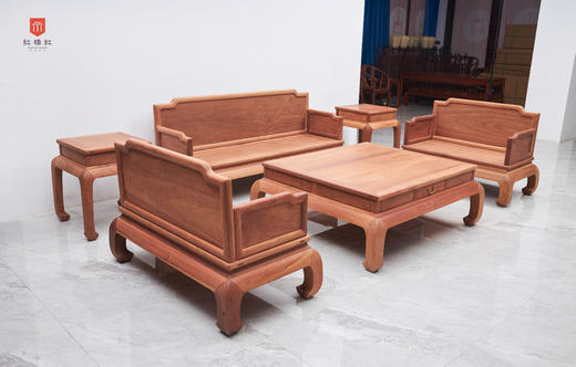 红桥红  家具严选  缅甸花梨（大果紫檀）【弯腿 三围攒框素板 223沙发六件套】 商品图2