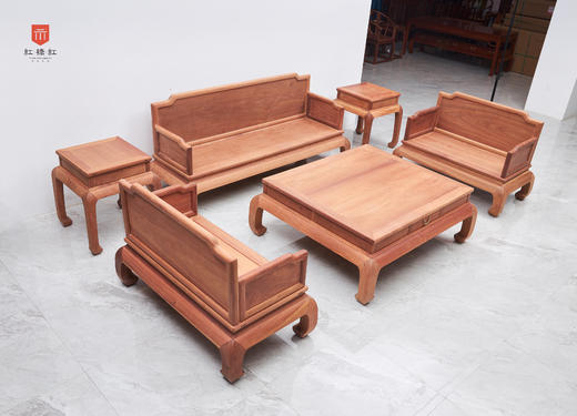红桥红  家具严选  缅甸花梨（大果紫檀）【弯腿 三围攒框素板 223沙发六件套】 商品图1