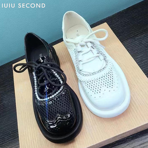 IUIU SECOND 2022夏新款复古布洛克水钻网面小皮鞋单鞋U22AH11341 商品图3