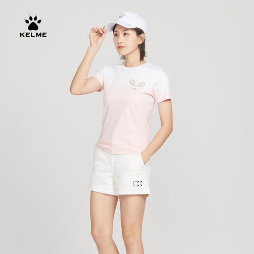 KELME卡尔美网球印花渐变色短袖女T恤纯棉透气休闲夏季运动上衣6126TX2002 商品图0
