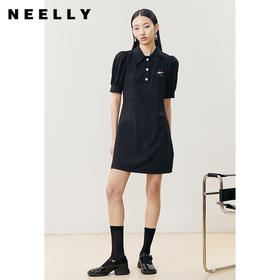 NEELLY纳俪商场同款POLO领连衣裙女后背设计蝴蝶结蕾丝拼接A字裙N22043Y01088