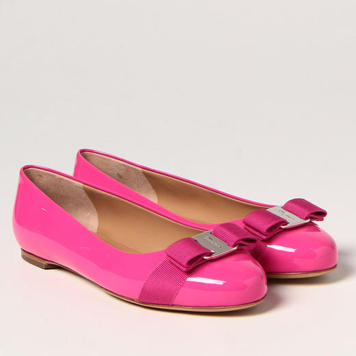 FERRAGAMO 菲拉格慕 女士小牛皮蝴蝶结平跟鞋 粉色 749516 商品图0
