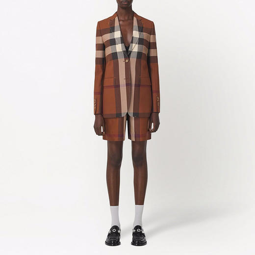 BURBERRY 巴宝莉 女士格纹羊毛剪裁外套 棕色 8050557 A9011 商品图3