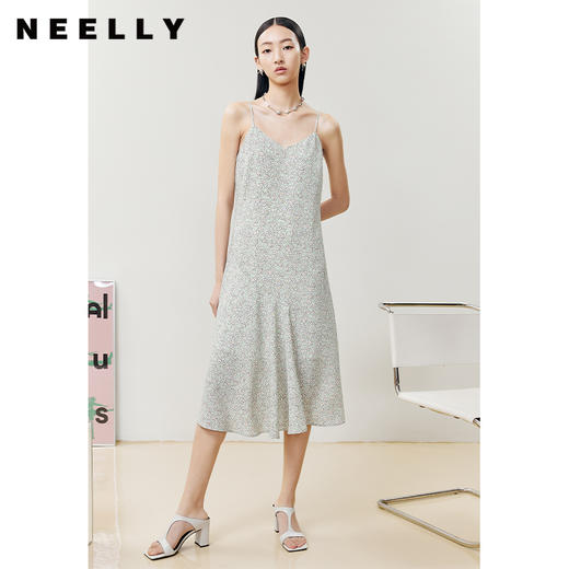 NEELLY纳俪商场同款气质V领碎花小吊带裙不规则裙摆夏季连衣裙N22043Y01104 商品图2