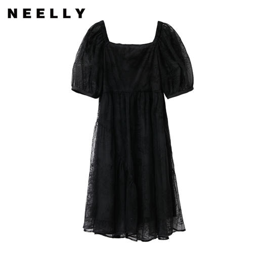 NEELLY纳俪商场同款复古方领连衣裙女网纱拼接A字裙夏季新款N22043Y01085 商品图1