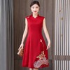 2022夏新款中国风绣花流苏修身显瘦大码旗袍裙婚礼喜婆婆妈妈礼服XY-THA357 商品缩略图0